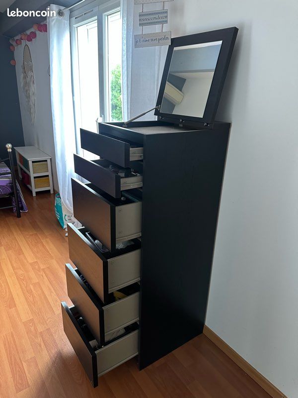 Commode IKEA MALM – 6 tiroirs avec miroir, brun-noir (image 4)