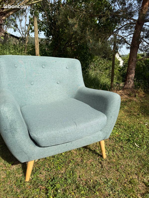 Fauteuil scandinave bleu clair – très bon état (image 2)