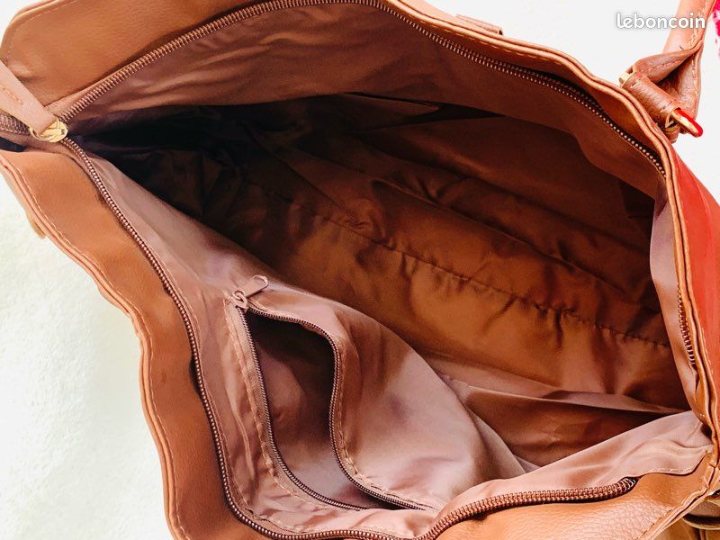 Grand Sac à Main Femme En Cuir Marron Clair - Style Fourre-tout - Occasion Bon état