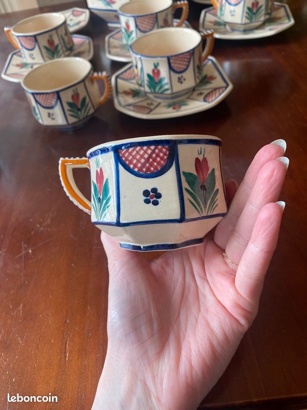 Théière et 6 tasses Henriot Quimper vintage (image 5)