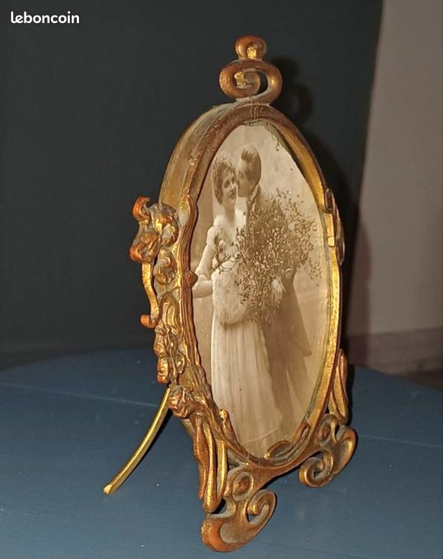 Art nouveau ancien cadre photo ciselé de feuillages en bronze massif début XXe Antiquité (image 2)