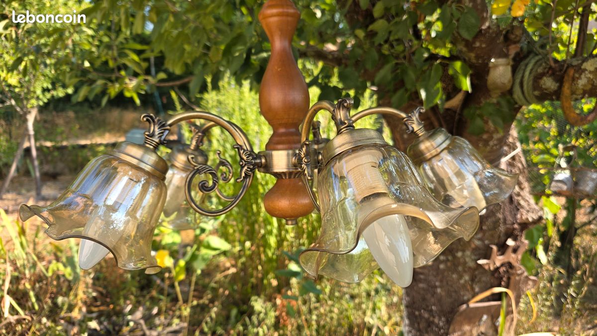 Lustre verre et bois (image 1)