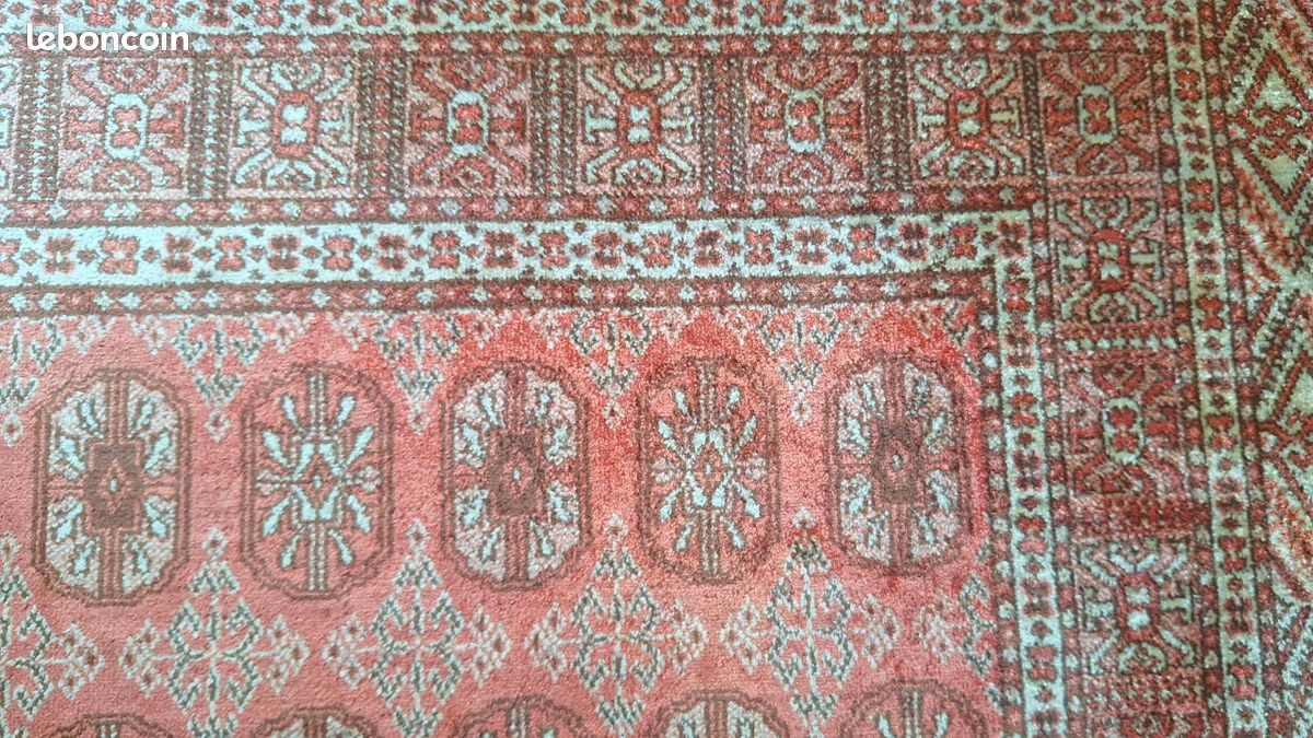 Tapis turkmène Ersari Bokhara vintage fait main Laine soyeuse brillante 123 cm x 69 cm (image 1)