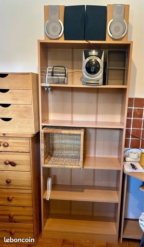 Meuble à étagères 1m70 melaminé couleur bois clair 5 niveaux (image 1)