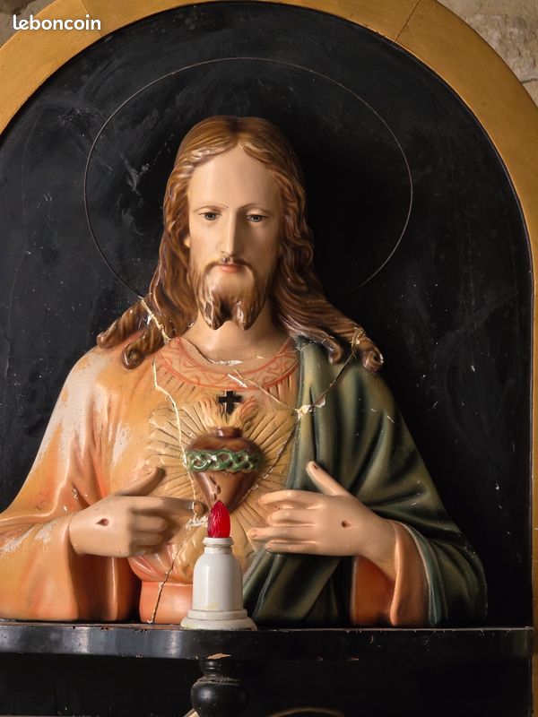 Buste Jesus sacré cœur vintage 1950 Italie (image 5)