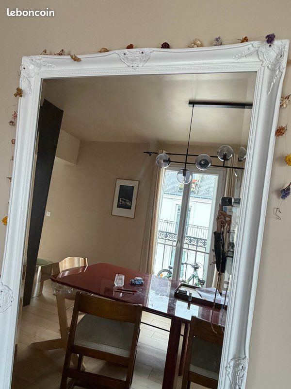 Miroir Clayre & Eef Blanc Shabby Chic - Aile Couronne Style Ancien Français - Lys