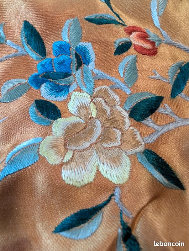 Tapisserie Artisanale Du Bangladesh - Extracteur Pousse-pousse - Broderie Soie Mousseline 20x16 Encadrée