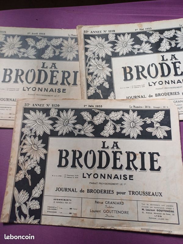 2 Anciens Journaux La Broderie Lyonnaise 1961 - Motifs De Broderie Vintage Alphabets