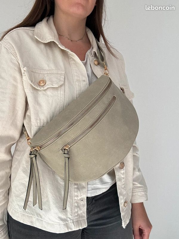 Sac banane toucher daim double zip Beige Accessoires Bagagerie