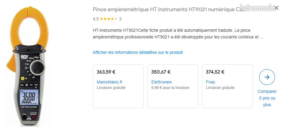 Pince ampèremétrique mesure de température AC/DC TRMS CAT IV 600V (image 1)
