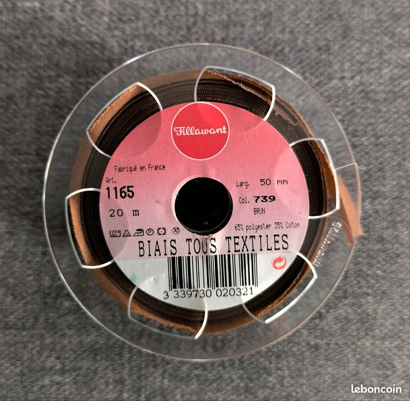 Mercerie : biais tout textile brun, largeur 5 cm, longueur 15 m (image 1)