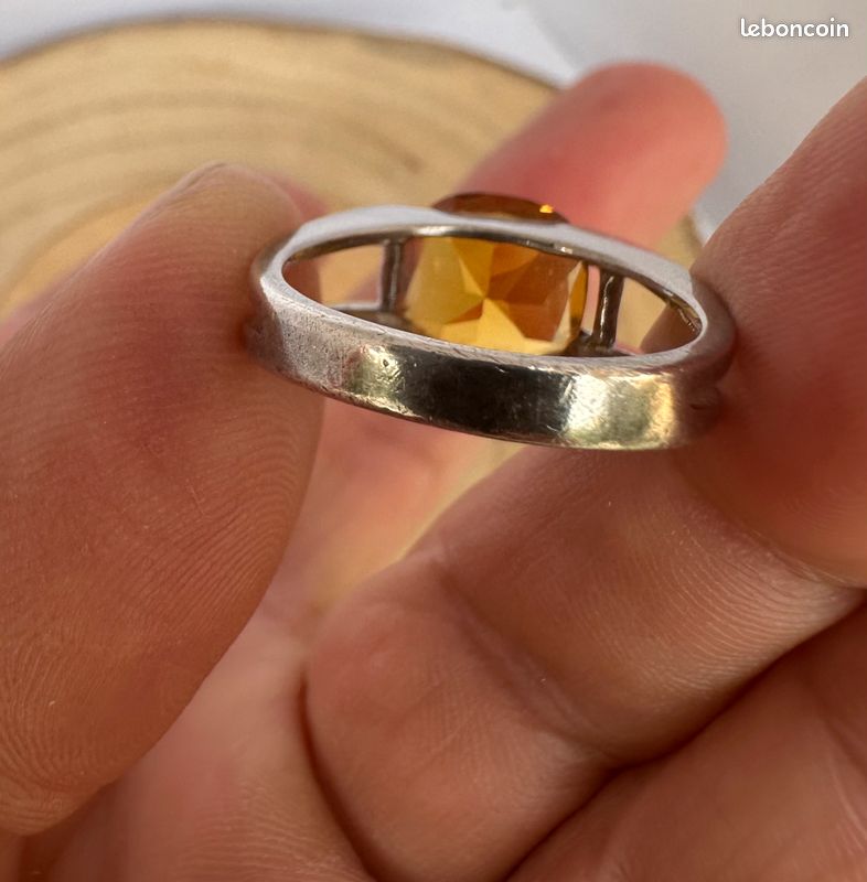 Bague En Argent Massif Avec Citrine Facettée Taille 59 - Occasion, Très Bon état, Argent Sterling