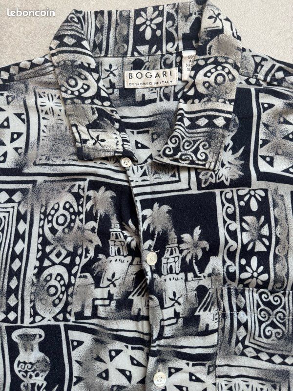 Bogari designed in italy vintage rayon resort shirt black white size L (image 2)