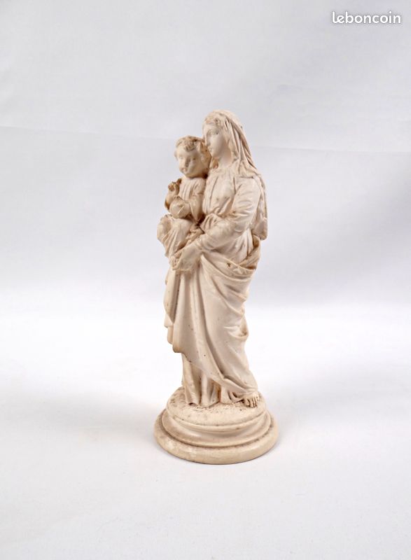 Statue Vierge à l'Enfant en plâtre d'art artisanat religieux début XXe - l'Antochine (image 9)