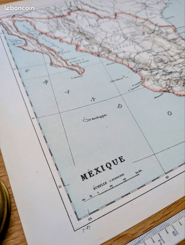 Mexique, carte d'époque, 1887, Authentique (image 4)