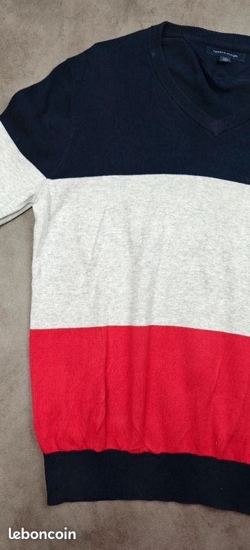 Sweat Tommy Hilfiger [L] 100% coton col V logo brodé homme pull marine (image 6)