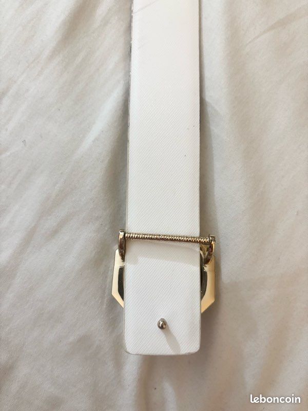 Ceinture Sandro Femme Cuir Blanc Boucle Or Strass - Taille S, Neuf Avec Imperfections