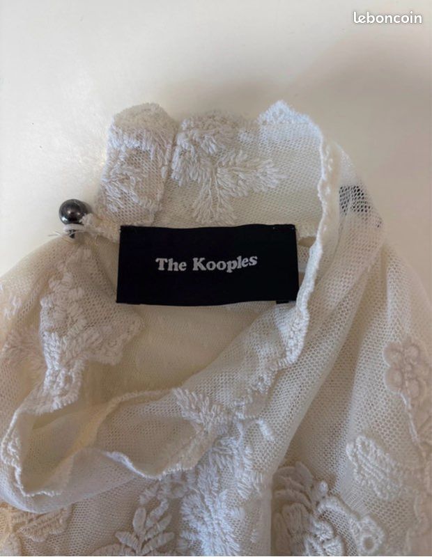 Top Dentelle The Kooples - Blanc Cassé/gris Perle - Taille L - Manches 3/4 - Occasion Très Bon état