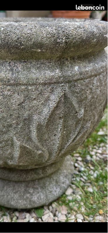 Paire de jardinières vintage en pierre Grandon Frès, motif ultra rare, années 1960 (image 4)