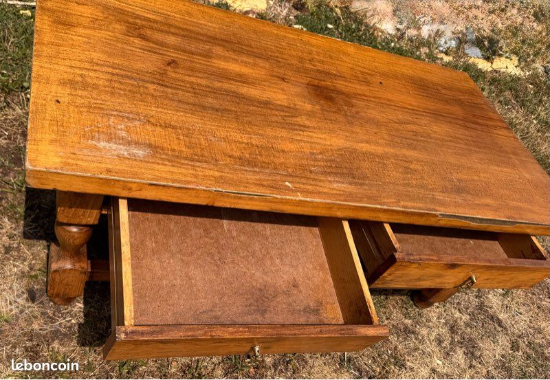 Table basse en bois 120 × 60 cm – 2 tiroirs – Style rustique (image 6)