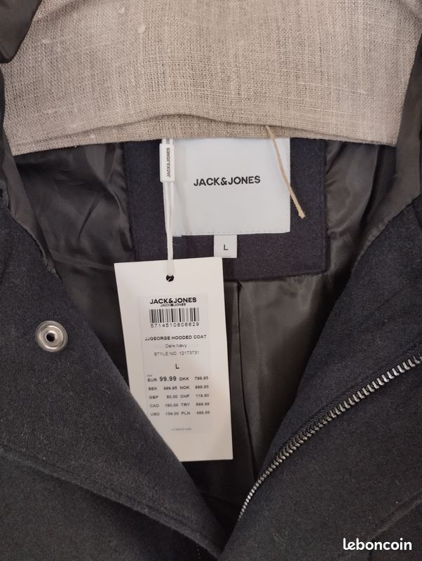 Manteau parka neuf bleu marine marque jack and jones (image 2)