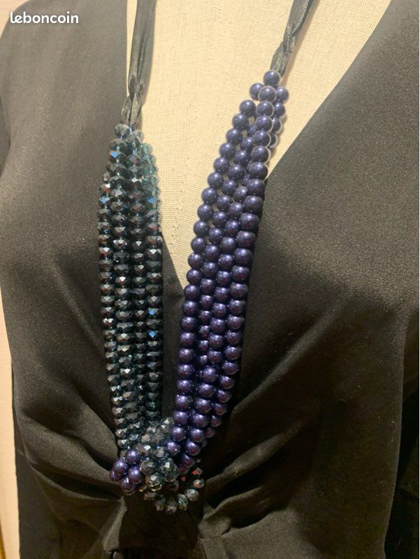 Sautoir pierres et perles bleues (image 2)