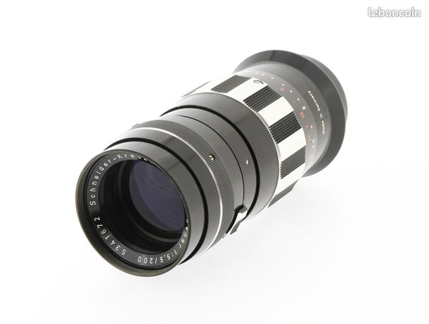 Radio Schneider Objectif Vintage Schneider-Kreuznach Tele-Xenar 200mm F/4.8 + Mallette Cuir - Occasion Fonctionnel Objectif Photo Occasion Avec Mallette