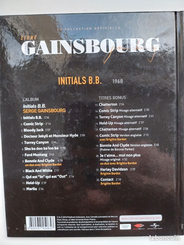 RARE livret cd gainsbourg initiale b.b (image 2)