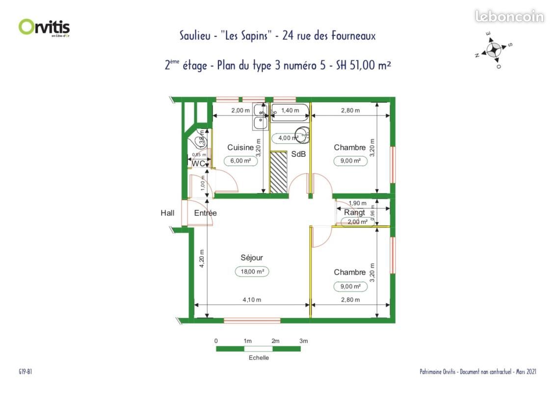 Appartement 3 pièces 51 m² · à Saulieu · 51 m² · 501 €/mois