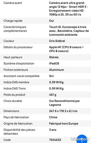 Tablette iPad Air 5e génération 6