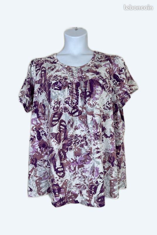 T-shirt Femme Grande Taille 1X (22/24) Violet Papillon Scoop à Manches Courtes Roaman (image 1)