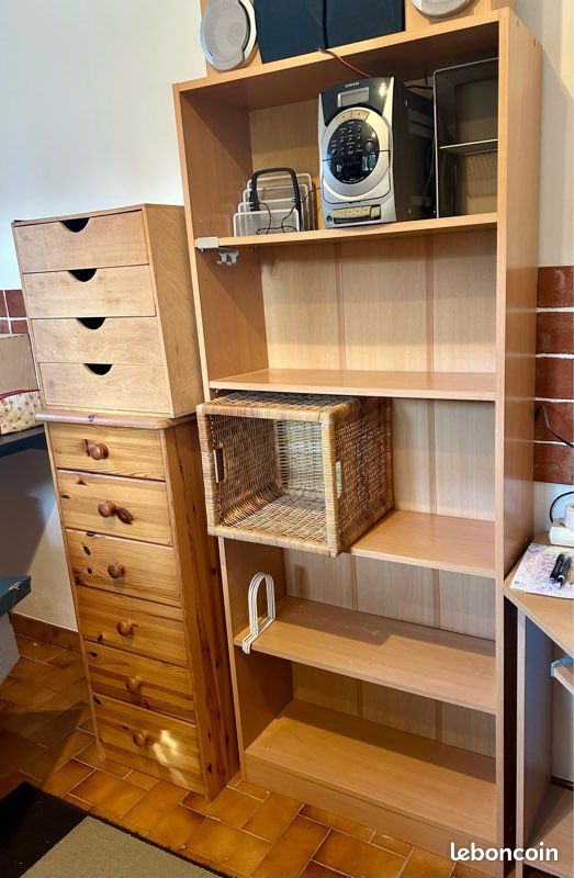 Meuble à étagères 1m70 melaminé couleur bois clair 5 niveaux (image 2)
