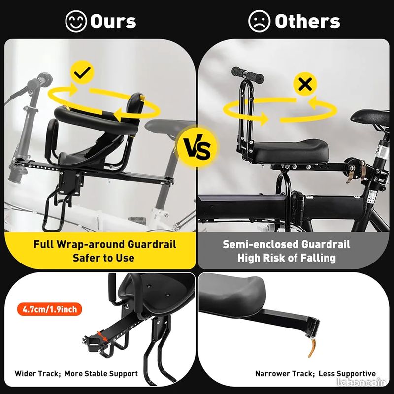 Siège Enfant Vélo Avant : Sécurité Renforcée, Réglable, Charge 35 Kg, 1-5 Ans