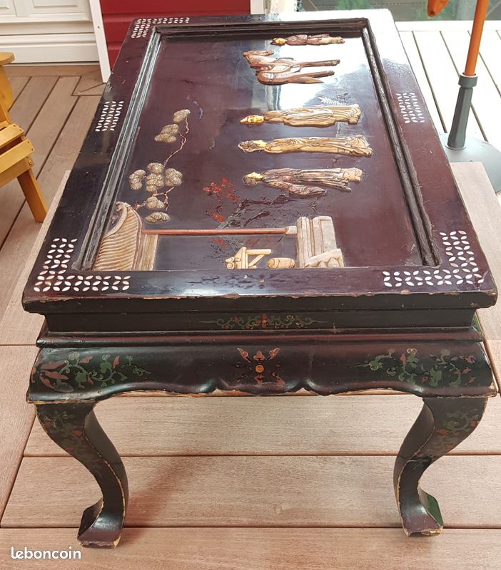 Table basse de style chinois (coromandel / laque de style Shanhai) – (1950-1980) (image 10)