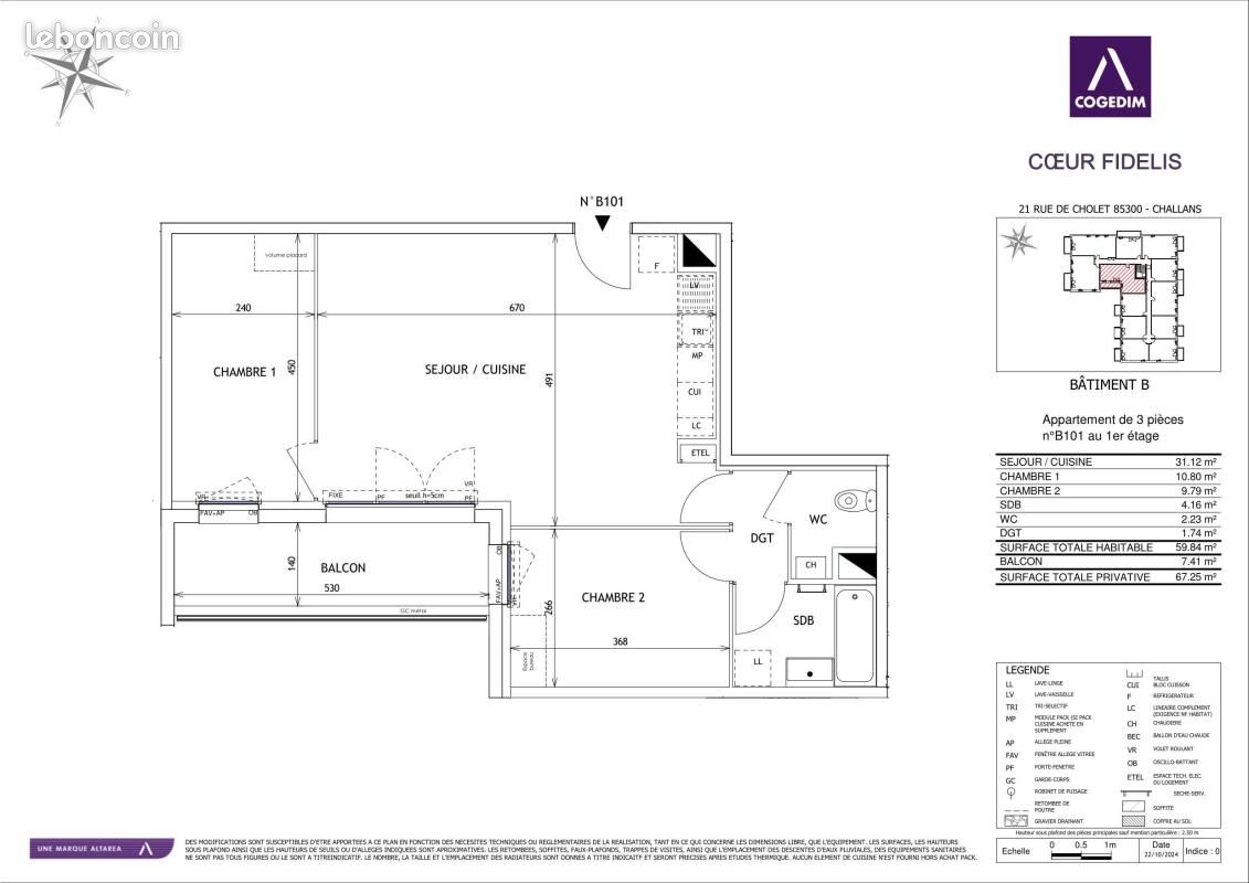 Appartement 3 pièces 59 m² · à Challans · 59 m² · 819 €/mois