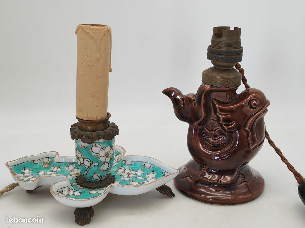 Pied De Lampe Ancien En Céramique – Bordeaux, 16 Cm De Haut, Boutons, 220V