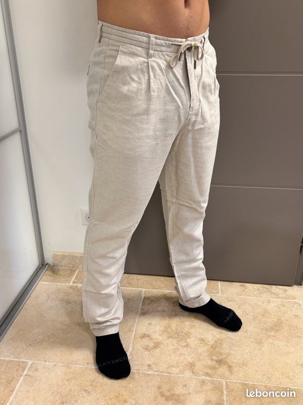 Pantalon En Lin Taille 38 - Marque Bonobo, Gris, Occasion Très Bon état