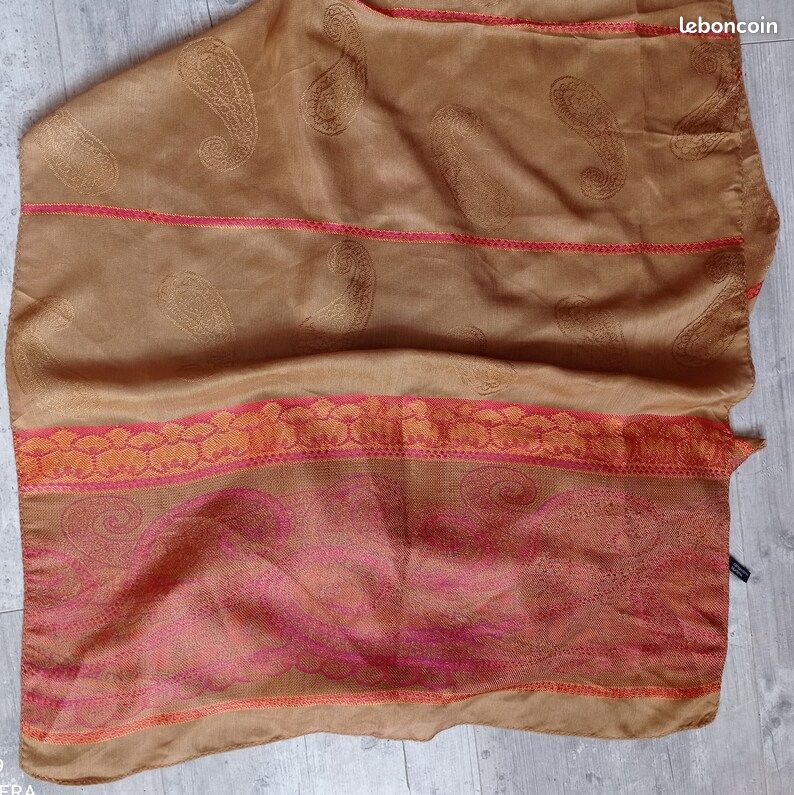 Écharpe ,châle coton et soie orange et rose (image 2)