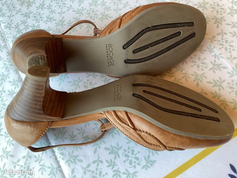 Escarpins Bocage à Brides - Cuir Noir Et Marron - Taille 39,5 - Occasion Très Bon état