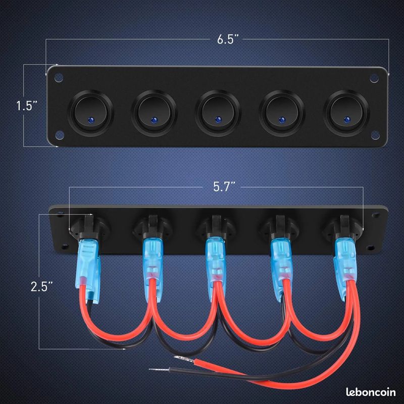 5 interrupteurs ronds étanches à LED bleues (image 5)