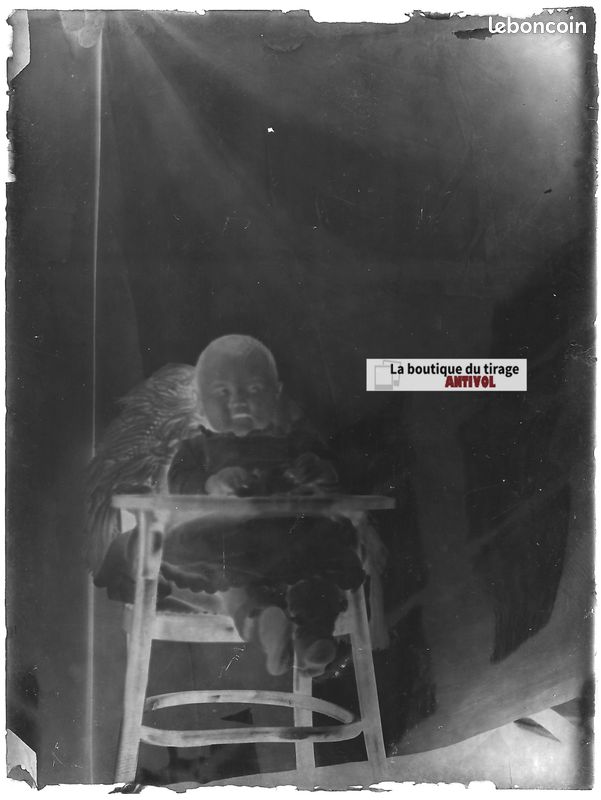 Plaque verre photo ancien négatif noir et blanc 9x12 cm bébé vintage enfant 0912897 - Collection