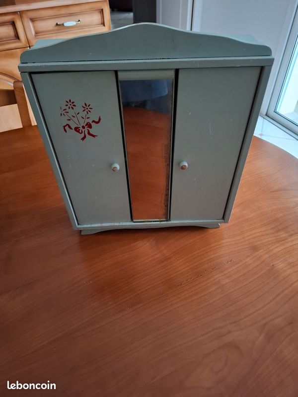 Armoire + lit + fauteuil de poupée - jouet en bois peint et décor au pochoir - vintage années 50/60 - Jeux & Jouets