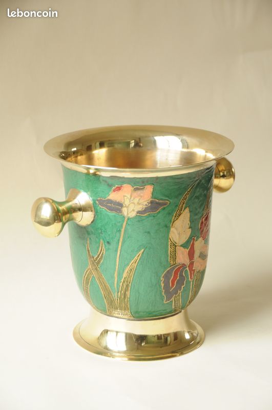 Ancien Seau à Champagne Art Déco En Cuivre Et Laiton – Vintage 1950 (France)