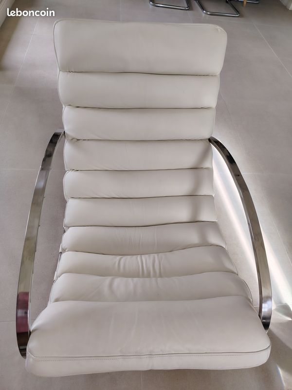 Fauteuil rocking chair en cuir crème (image 11)