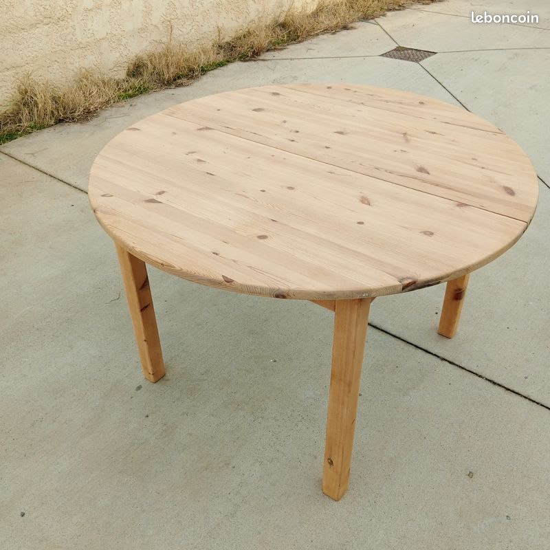 Table ronde en bois blanc, table de cuisine ronde, table en pin (image 2)