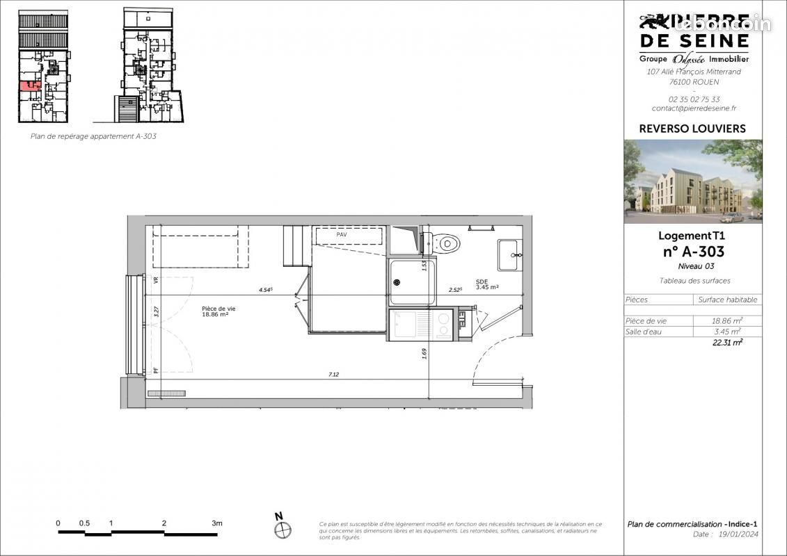 Appartement a louer louviers - 1 pièce(s) - 22 m2 - Surfyn