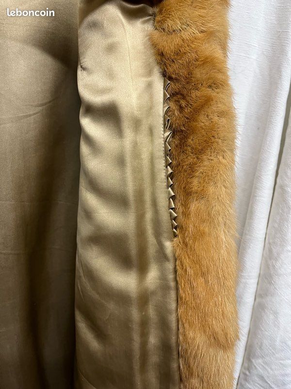 Manteau En Fourrure Véritable Vintage Pour Femme - Taille 40/42 (XL), Gris, Doublure Acétate, état Impeccable