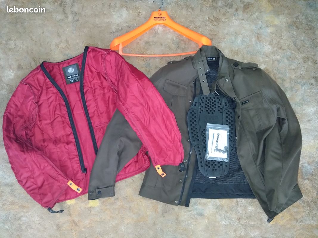 VESTE MOTO BERING - Modèle NORRIS Kaki (Réf. BTV339) + DORSALE Alpinestars CE Niveau 2 (image 1)