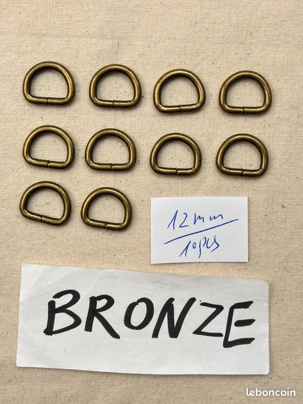 12mm - Lot de 10 anneaux demi-lune en métal - Bronze (image 1)