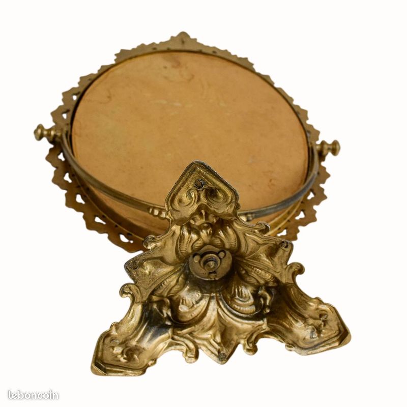 Psyché miroir doré ovale pivotant à poser sur pied H 50 cm rocaille arabesque (image 11)